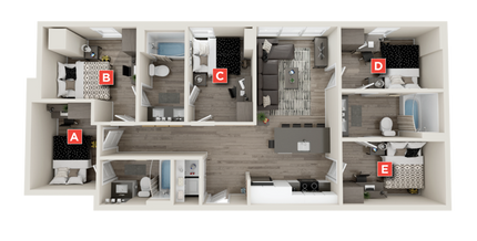 B9 - 2x1 Standard Bedroom Shared Bathroom floor plan